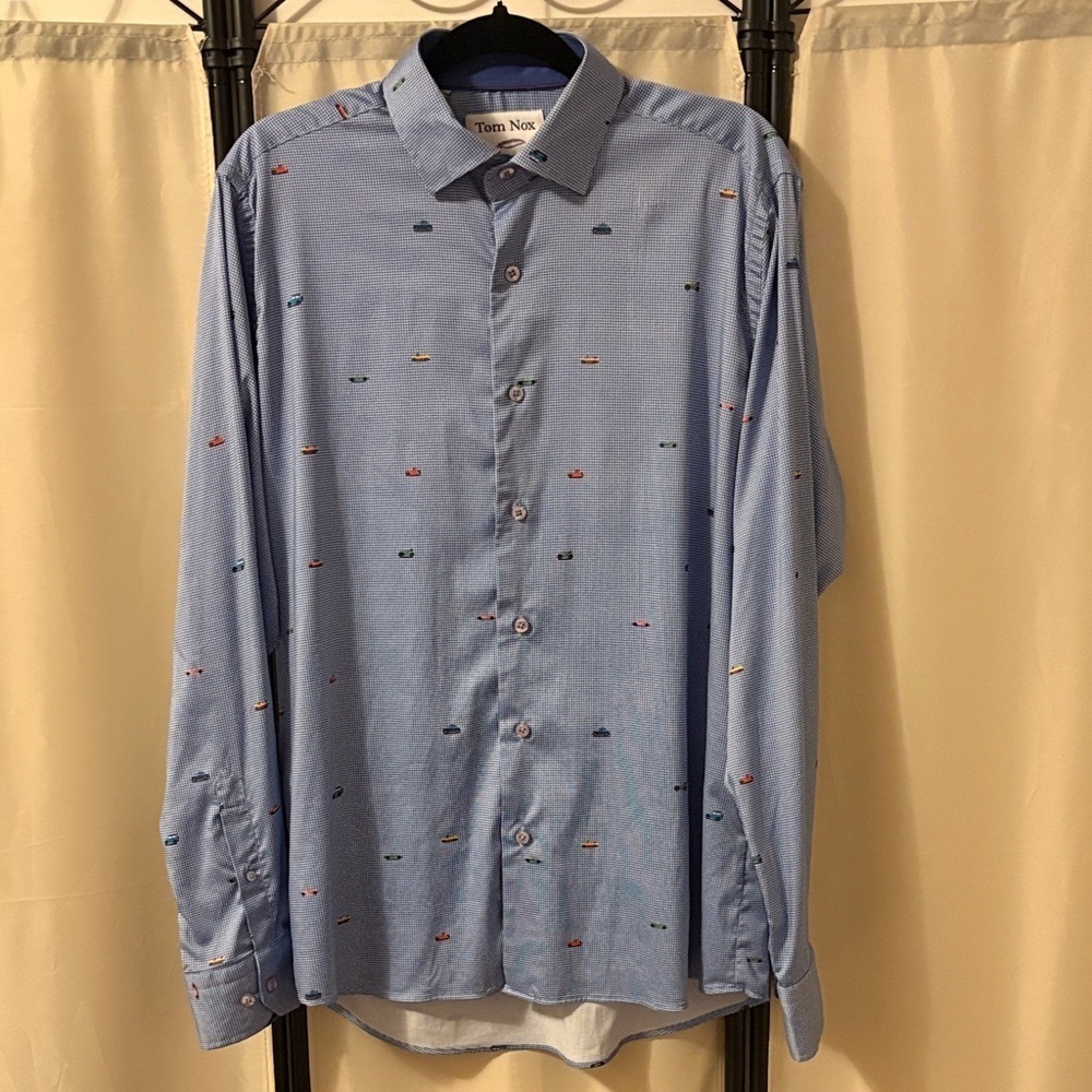 Blue Embroidered Men's Casual Shirt
